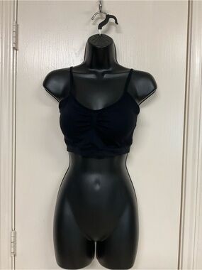 La Linger Black Ruched Spaghetti Strap Bralette
